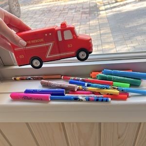 Bundle of Kids Art Supplies/ Kids Drawing / Markers / Pencil Sharpener / Truck